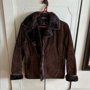 Brandon Thomas Chocolate Brown Pea Coat with Faux Fur